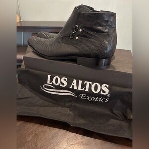 Los Altos BLACK Genuine Teju Lizard Dress Shoe Ankle BOOT Handmade With Box 12 D